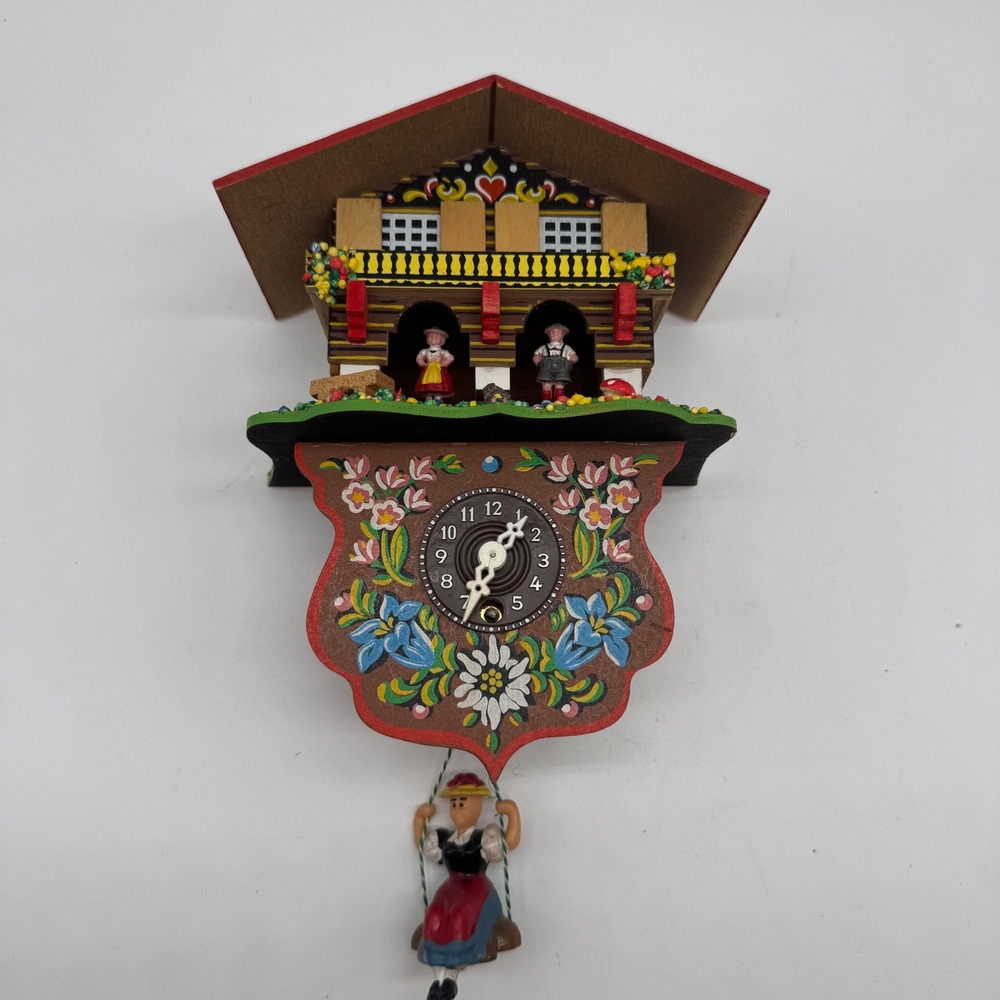 Vintage German Black Forest Chalet Weather House Clock Untested As Is W/ Key